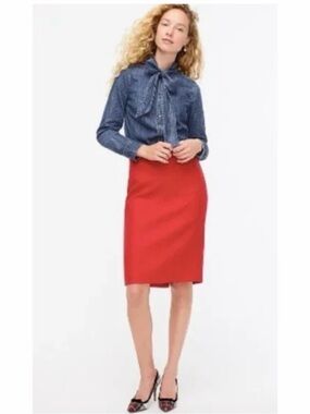 J Crew Women’s Red “No 2” Red -SZ 6- 100% Wool Lined Pencil/Straight Skirt